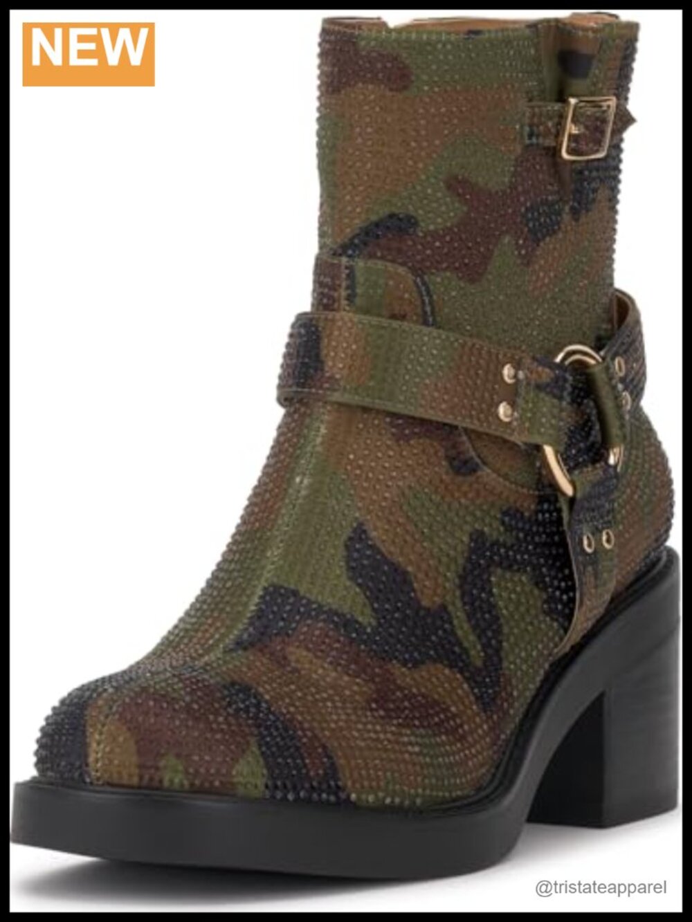 Women's Ankle Boots Block Heel Glitter Satin Pull-On Motorcycle Boot